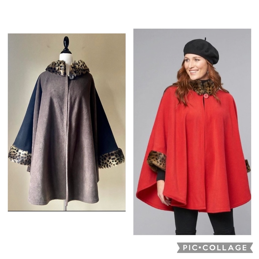 Parkhurst Desmona Faux Fur Trim Fleece Color Block Cape